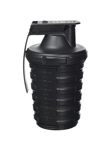 Grenade Shaker Bottle   Protein Cup with Storage Compartment   Leak Proof Strainer Included   BPA Free Sports Bottle   Pill Slots   Black, 20oz