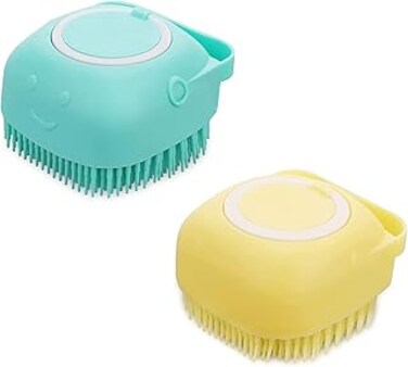 ELECDON 2Pcs Pet Dog Bath Brush Comb Silicone Rubber Dog Grooming Brush Silicone Puppy Massage Brush Hair Fur Grooming Cleaning Brush Soft Shampoo Dispenser