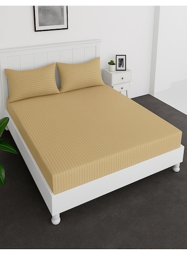 Deep Fitted Bed Sheet +2Pcs Pillow Covers, King/Queen/Double/Single Sizes, Color Beige, Depth 30cm