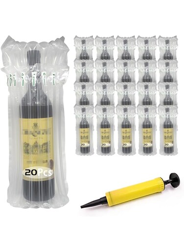 TOLASTO Wine Bottle Protector Bags,Inflatable Air Filled Packaging bag for traveling,air column cushion bags, Express protection,Safe Shipping of Glass Bottles,With Free Pump (20)