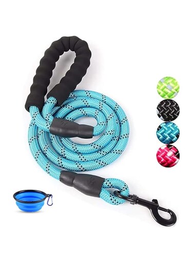 M&amp;J&amp;DELEE M&amp;J Strong Dog Leash - Soft Padded Handle Dog Leash With Reflective Threads Nylon Durable Safety for Small, Medium and Large Dogs Blue (Random color of bowl)