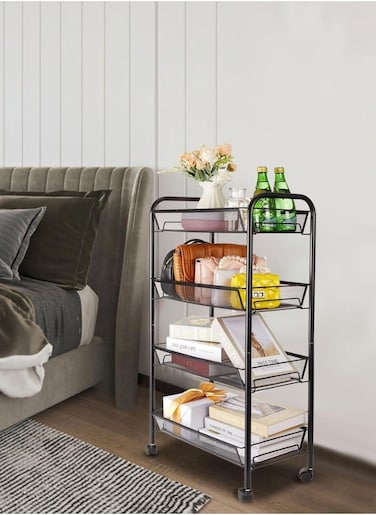 4 Tier Kitchen Cart, Mesh wire trolley, Multifunction kitchen cart for bathroom, kitchen and garage