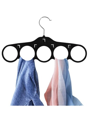 ManGotree Pack of 10 Velvet Scarf Hanger, Scarf Organizer,Flocked Velvet Finish,Scarf Holder with 5 Loops and Hooks for Shawls,Scarves, Ties, Belts, or Other Accessories, Black