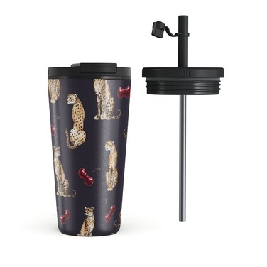 Burga Cougar 700ml Travel Mug Flap &amp; Straw Set Lid Combo &ndash; BPA-Free Stainless Steel, Triple-Layer Insulated, Leak-Resistant, Premium Printed Design &ndash; Hot &amp; Cold Drinks