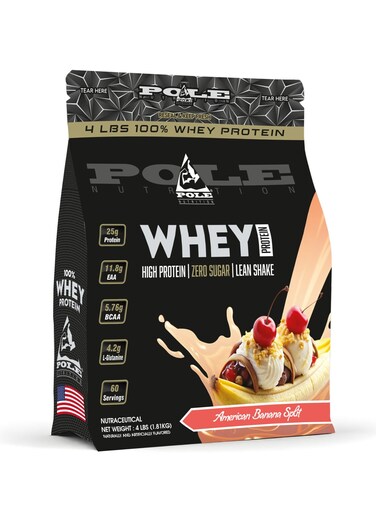 Pole Nutrition 100% Whey Protein 4 LBs (1.81kg) - High Protein Lean Shake With Zero Sugar (American Banana Split)