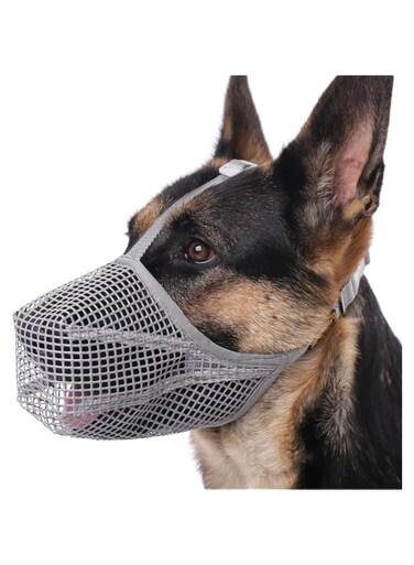 Mayerzon Dog Muzzle, Soft Mesh Covered Muzzles for Small Medium Large Dogs, Poisoned Bait Protection Muzzle with Adjustable Straps, Prevent Biting Chewing and Licking (L: Snout(10&frac14;"-12&frac14;"), Grey)