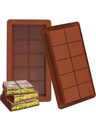 Deep Chocolate Bar Molds 1 Pack, 1 Inch Deep Large and Thick Silicone Chocolate Bar Molds for Stuffed Bar, Big Chocolate Candy Bar Mold for Filling Knafeh Pistachio Chocolate Bar