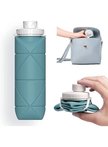 water bottle, Silicone water bottle, Carabiner water bottle, Travel water bottle, Leakproof water bottle for home, gym, office, camping (GREEN)