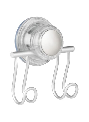 InterDesign Metro Rustproof Turn-N-Lock Suction/Double Hook for Razor/Loofah, Silver