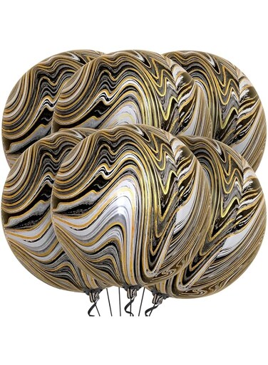KatchOn , Black and Gold Marble Balloons - 22 Inch, Pack of 6   Round 4D Marble Black and Gold Balloons, Black Agate Balloons   Gold and Black Balloons   Halloween Balloons for Halloween Decorations