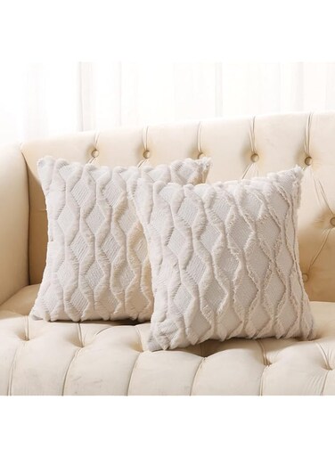 Volcanics Pack of 2 Faux Wool Throw Pillow Covers 24x24 Inches Decorative Farmhouse Velvet Couch Pillow Case Soft Plush Square Boho Cushion Pillowcase, Beige