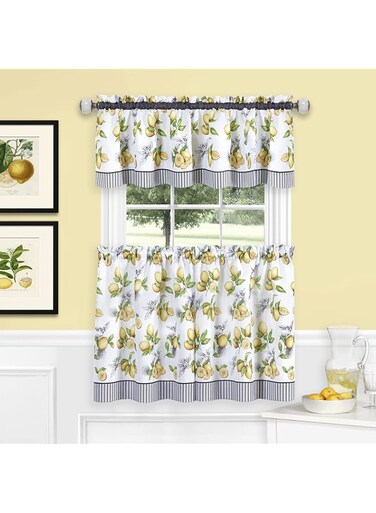 Achim Home Furnishings Lemon Drop - Printed Tier &amp; Valance Set - 58x24 - Yellow