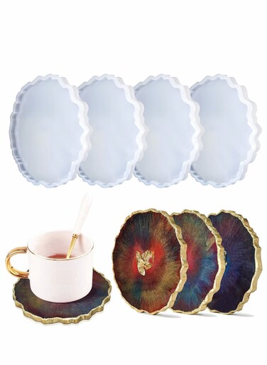 Coaster Molds, Agate Coaster Epoxy Molds, Silicone Resin Casting Molds for Making Faux Agate Slices, Coasters, Home Table Decoration 4PCS