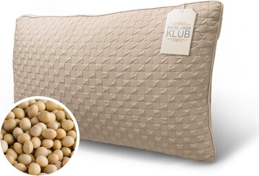 Hotel Linen Klub Soy Bean Pillow &ndash; Premium Quality Cooling Touch Bed Pillow, 1000g Soybean Fiber Fill for Optimal Comfort, Superior Support, and Breathability, Light Grey, Size: 75 x 48 x 8 cm