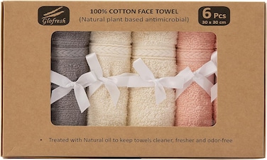 Hotel Linen Klub Glofresh Anti-Microbial 100% Cotton Face Towel Set - Pack of 6 Pieces, 30 x 30 cm, Multicolor - Luxurious Softness and Enhanced Hygiene for Daily Use and Spa Experience
