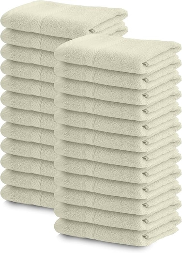 Hotel Linen Klub 480GSM Super Soft, Face Towel 30x30 cm, 100% Terry Rich Cotton, Pack of 24, Highly Absorbent Quick Dry, Ring Spun, Cream set