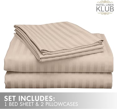 Hotel Linen Klub King Bed Sheet Set - 3 Pieces, Luxurious 100% Cotton Sateen with 250 Thread Count, Elegant and Classic Stripe Design, Size: 260 x 280 cm + 2 Pillowcases (50 x 75 cm), Ivory