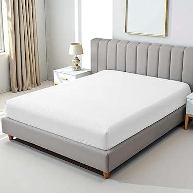 Hotel Linen Klub Double Fitted Sheet - 1 Piece, Luxurious 100% Cotton Sateen with 250 Thread Count, Featuring Classic Stripe Design with Deep Pocket and Elastic Edges, Size: 150 x 200 + 30 cm, White