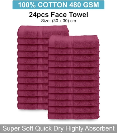 Hotel Linen Klub Premium Face Towel 30x30 cm, Highly Absorbent Quick Dry, 100% Terry Rich Cotton Face Towel, 480GSM Super Soft, Ring Spun, Fuschia Pink 24 set