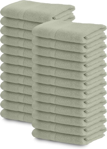 Hotel Linen Klub 100% Terry Rich Cotton Face Towel 30x30 cm, 480GSM Super Soft, Pack of 24, Highly Absorbent Quick Dry, Ring Spun, Sage Green set
