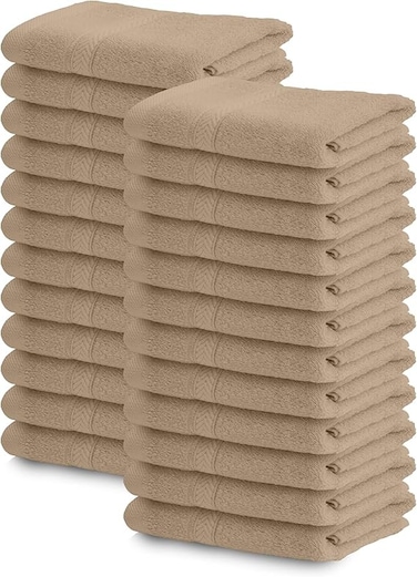 Hotel Linen Klub Face Towel Set of 24, 100% Terry Rich Cotton Face Towel 30x30 cm, 480GSM Super Soft, Highly Absorbent Quick Dry, Ring Spun, Beige Color