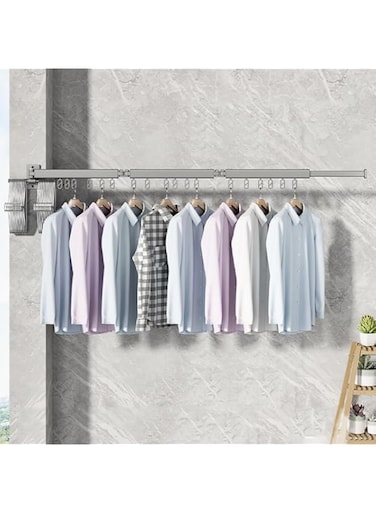 MUMOO BEAR Foldable Clothes Drying Rack Wall Mounted Clothes Hanger Tri-Fold Laundry Drying Rack Rotatable and Retractable for Balcony Bedroom Bathroom and Laundry Room Air Drying Clothing (Grey)