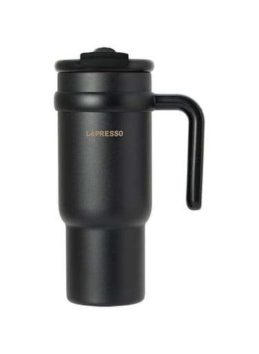 Lepresso Insulated Mug Stainless Steel 6H Keep Cold &amp; Warm 900mL Capacity Dual Drink Mode push-down unlock push-up lock Thermo flask (Black)