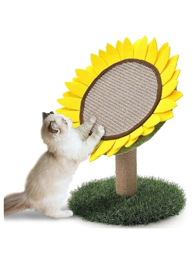 NC Cat Scratching Post, Sunflower Claw Scratching Post for Kitty, Natural Sisal Scratcher Board, Cute Furniture Interactive Activity Pad Toys for Kitten &amp; Cat, 18x12 Ih