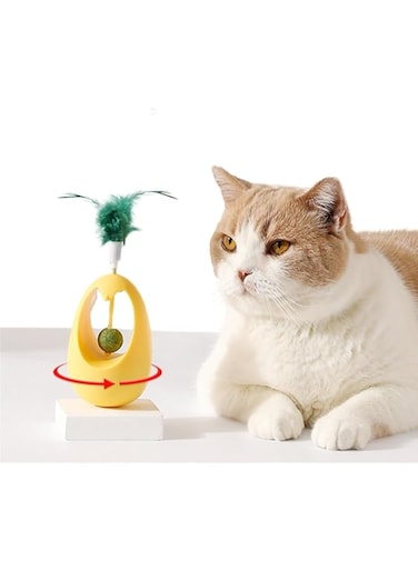 Catnip Toys with Feathers, Tumbler Cat Toy Edible Catnip Balls Toy Interactive Cat Toys Kitten Exercise Toys Catnip Ball Toy Kitten Tumbler Toy Interactive Feather Cat Toy for All Breeds - Yellow