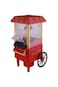 Vintage-Style Popcorn Maker Cart, Electric Hot Oil Popper Machine with Striped Awning, Red and Gold