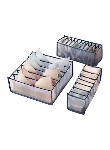 Link Thickening 3Pcs Collapsible Storage Boxes Bra Underwear Closet Organizer Foldable Container Case, Grey Upgrade Thickening