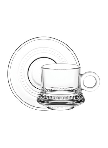 Art Coffee Cup &amp; Saucer Set - 80ml, 12-Pieces, Transparent (CS-038A)