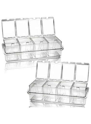 ALMEKAQUZ Clear Seasoning Box, Plastic Storage Container, Condiment Jars with Lids and Spoon for Spice, Salt and Sugar（ 1PCS)