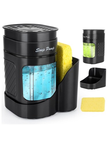 Dish Soap Dispenser Set with Sponge Holder for Kitchen, Dishwashing Soap Pump with Sink Caddy, Kitchen Countertop Sink Organizer