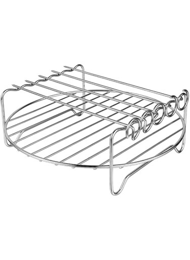KASTWAVE Air Fryer Rack Accessories 8 Inch Square Double Layer with 5 Skewers Stainless Steel Multipurpose Rack Metal Holder Fit Multi-purpose Double Layer Rack with Skewer