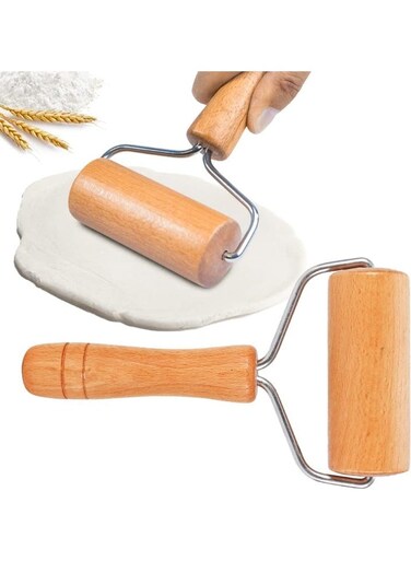 Wooden Dough Roller, Non-Stick Pizza Roller, Dough Baking Roller Set, Small Rolling Pin for Home Kitchen Baking Cooking (9.5 cm/3.74 inches)