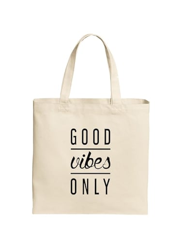 Spoil Your Wall Positive Quote "Good Vibes Only"   Shopping Bag 100% Cotton   Reusable JUTE BAG Natural Tote Bags   Size 38x42cm