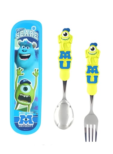 Kids Travel Cutlery Set Utensils Stainless Steel with 3D Cartoon Character (Mike) age2+
