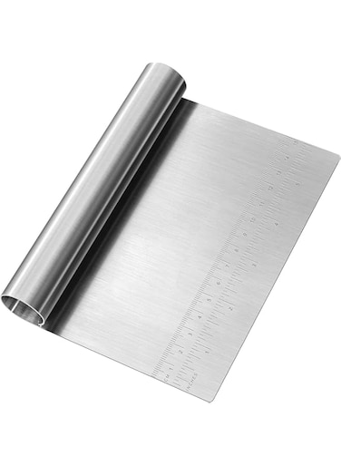 Stainless Steel Dough Scraper, Cutter, and Chopper - Multipurpose Kitchen Tool with Measuring Scale for Cake, Pizza, Pastry, and Bread - Mirror Polished