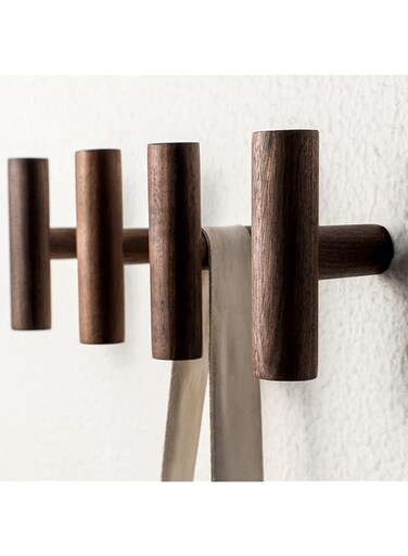 4Pack Walnut Coat Hooks, Wall Mounted Pegs Wooden Organizer Hangers Vintage Single Hooks Natural Wood Hangers Rustic Wall Pegs Minimalist Hook Design for Hanging Hat, Towel, Bag, Rope