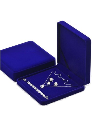 JunningGor Jewelry Set Velvet Box Necklace Earring Ring Necklace Bracelet Gift Display Case Wedding Jewelry Storage Holder (Royal Blue)