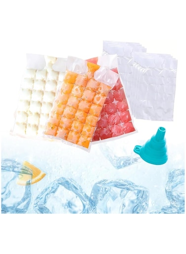 60Pack Ice Bags for Ice Cubes, Disposable Freezer Bag with Convenient Funnel, Ice Cube Bags for Parties, Camping, Travel, Kitchen