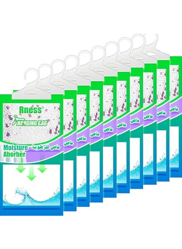 Rness Moisture Absorber Hanging Bag, Hanging Closet Dehumidifier Packages, Moisture Removers, 10 Pack Set, Lavender