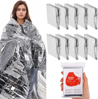 BananaHome 10 Pack Emergency Foil Blankets,160x 210cm Survival Thermal Mylar Blankets Space Blanket Individually Packaged Perfect for Outdoors,Hiking,Camping,Survival,Marathons,Body Warmer (10pack)