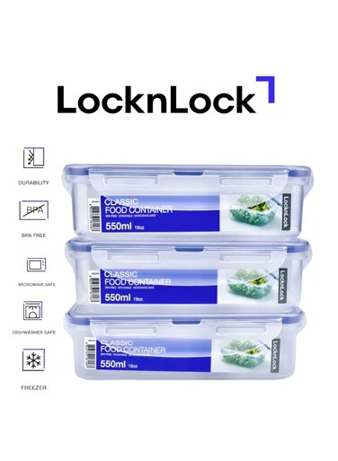 550ml Rectangle Airtight Food Storage PACK OF 3 - BPA-Free, Microwave, Freezer, and Dishwasher Safe