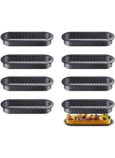 SKEIDO 8 Pieces Oval Tart Rings Heat-Resistant Perforated Cake Mousse Ring Non Stick Bakeware Tart Mini Cake Mold Cake Rings