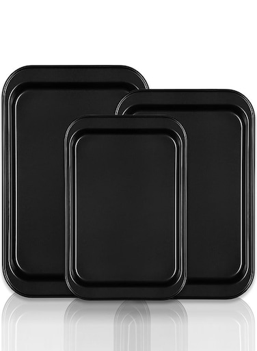 3PCS Heavy Duty Nonstick Baking Trays for Oven Use (Large, Medium, Small)