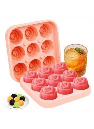 1pc 9 grids Ice Cube Mold Food Grade Silicone Cork Block Ice Box Ice Cream Maker Household Grinder Frozen Ice Rose Mold Kitchen Tool, Home Bar Accessory, Frozen Treats, Reusable Mold, Easy Storage, Durable Silicone, Bpafree Material, Kitchen Gadget, Dessert Makers, Party Hosts