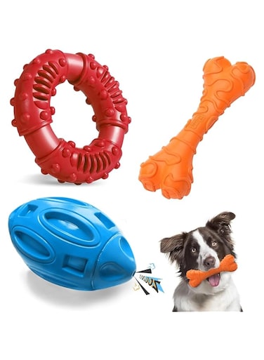 DIMUT Dog Chew Toys, Strong Dog Toys, Multifunctional Teeth Cleaning and Gum Massage, Tough Toys with Natural Rubber for Large and Medium Dog -Dog Teething Toys, Squeaky Toys for dogs