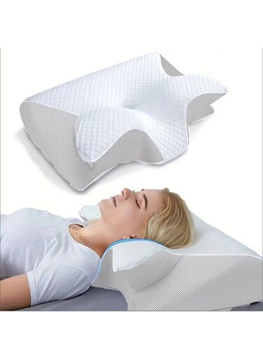 Cervical Neck Pillow &acirc;&euro;&ldquo; White &amp; Gray Contour Memory Foam Pillow for Pain Relief &acirc;&euro;&ldquo; Orthopedic Neck Support for Side, Back &amp; Stomach Sleepers &acirc;&euro;&ldquo; Breathable Washable Cover